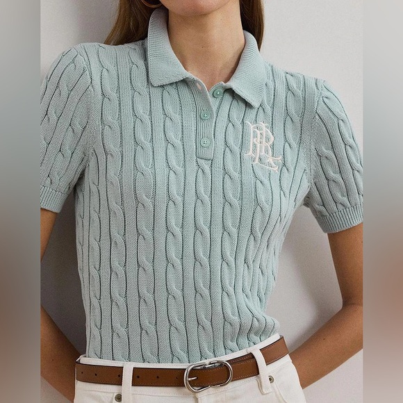 Lauren Ralph Lauren ~ Cable-Knit Cotton Polo Sweater - Picture 7 of 8